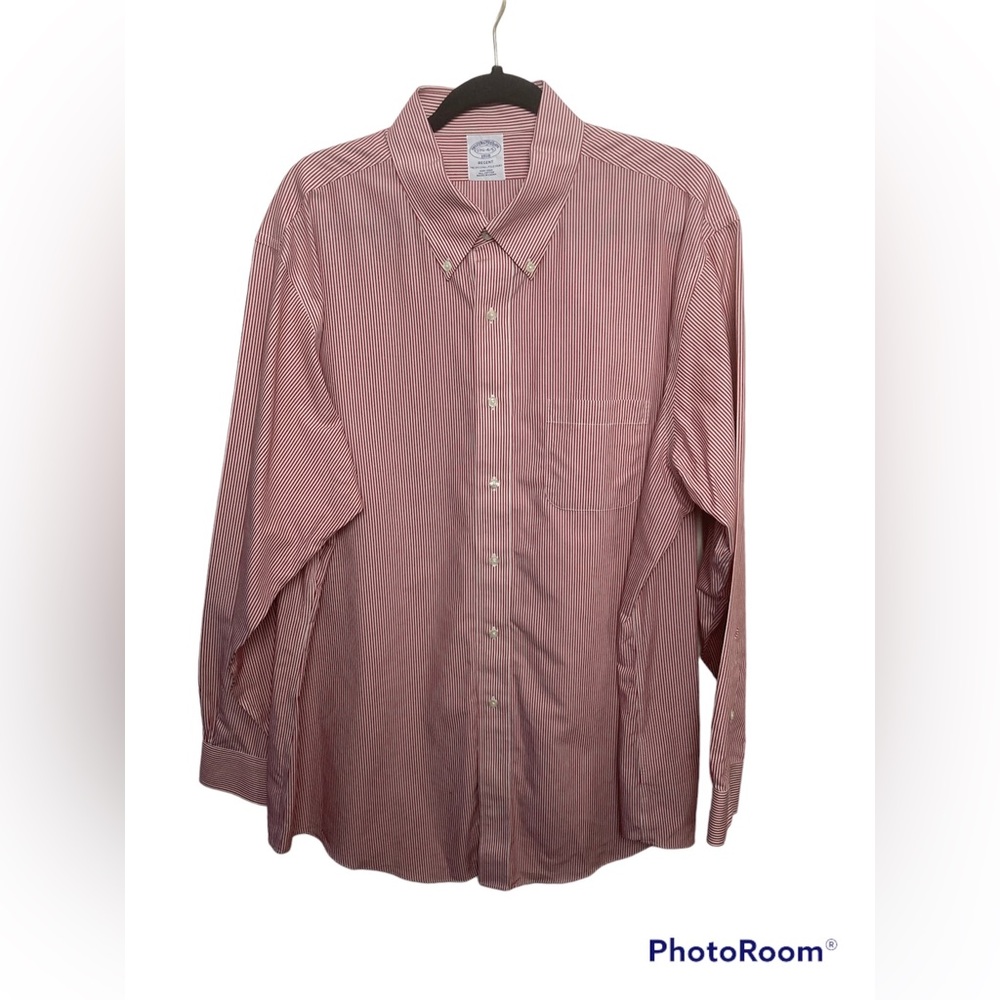 Brooks Brothers Regent red striped long sleeve button down dress shirt. 17.5